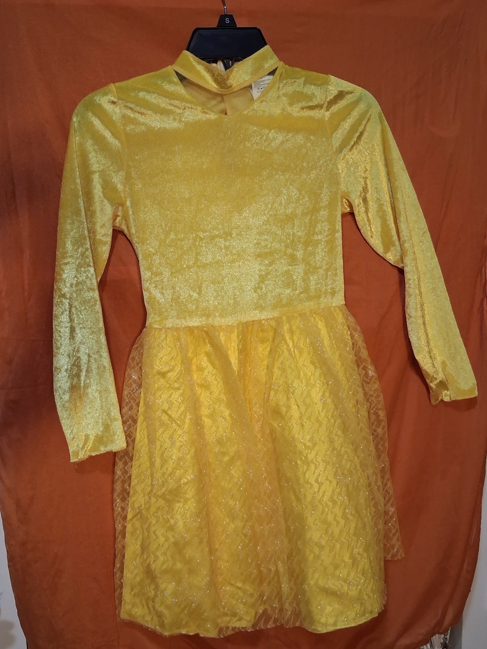 Yellow Velvet and Tulle Princess Dress for Kids - Long Sleeve Costume